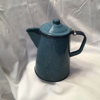 Vintage Country Blue Speckled Enamel Coffee Pot No Insides