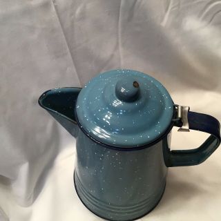 Vintage Country Blue Speckled Enamel Coffee Pot No Insides 2