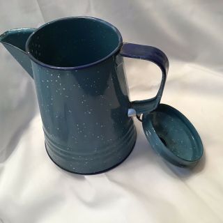 Vintage Country Blue Speckled Enamel Coffee Pot No Insides 3