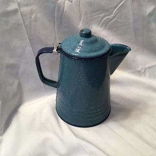 Vintage Country Blue Speckled Enamel Coffee Pot No Insides 5