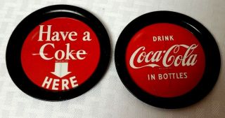 Two Vintage Coca - Cola Metal Coasters 3 1/2 " Diameter Each