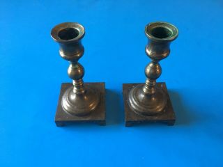 Vintage - Old Solid Brass Candle Holders 5.  5 " Square Base Candlestick