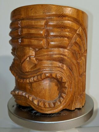 Vintage Hand Carved Monkey Pod Wood Mug,  Philippines,  Tiki Pacific Islands Image