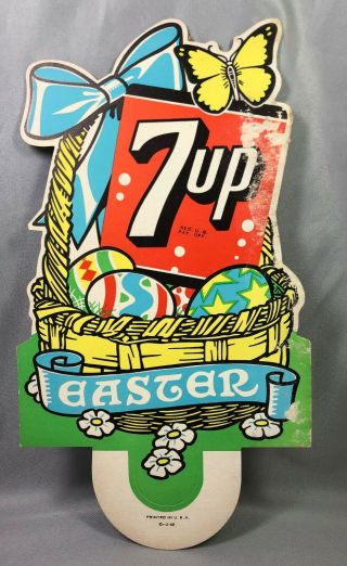 1949 7up Soda Easter Egg Bottle Topper Advertising Sign Vintage