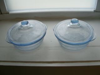 2 Vintage Ah Fire King Philbe Sapphire Blue 1 Pt.  Covered Casseroles