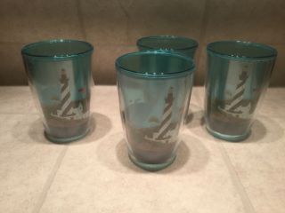 Vtg Set Of 4 Light House Double Wall Insulated Plastic Tumbler Drinking Glass