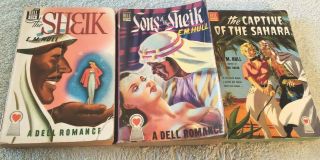 3 Vintage Dell Mapback Paperbacks: Sheik,  Sons Of Rhe Sheik,  Captive Of Sahara