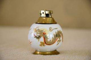 RARE vintage Japan 4 piece bone china dragon gold lighter,  ashtrays or opium set 4