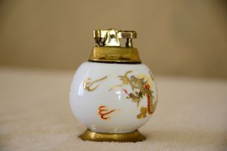 RARE vintage Japan 4 piece bone china dragon gold lighter,  ashtrays or opium set 5
