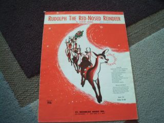 Vintage Sheet Music " Rudolph The Red - Nosed Reindeer " Arr Voice,  Guitar,  Piano