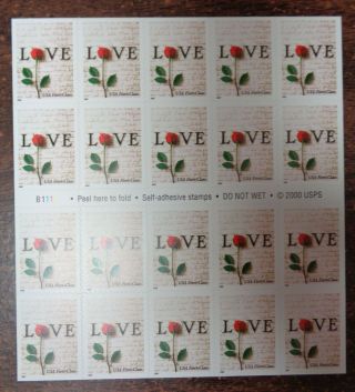 Love Rose Vintage Wedding 3496a Us Postage Stamps.  34 Cent Each Booklet Of 20