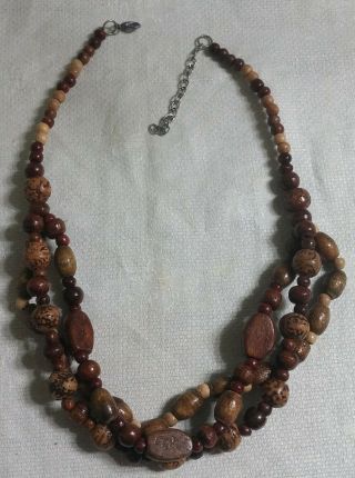 Vintage St Metal Multi - Color Multi - Shape Wood Bead 21 " Tiered Bib Necklace