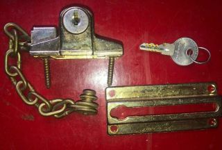 Vintage Wright Solid Brass Keyed Door Chain Guard Security Lock