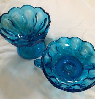 Pair Vintage Blue Glass Candy Dishes Stemmed & Handled Color &