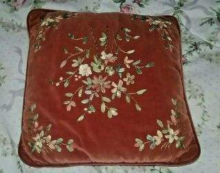 Vintage Decorative Ribbon Embroidery Throw Pillow