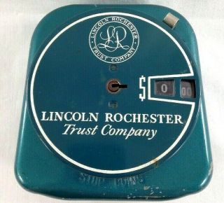 Vintage Add A Coin Metal Advertising Bank Lincoln Rochester Trust