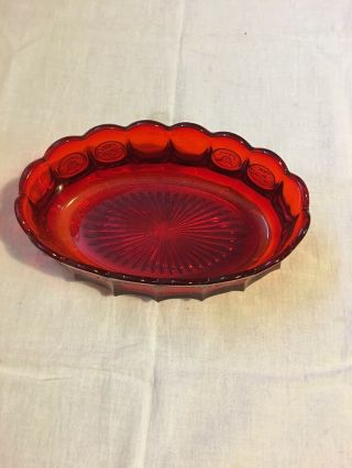 Vintage Fostoria Ruby Red Ben Franklin & Liberty Bell Oval Bowl