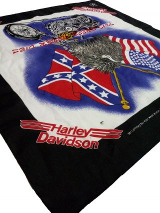Vintage Harley Davidson Bandana " This Breed Never Dies " Buffalo Usa & Rebal Flag