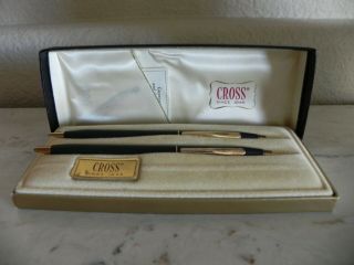 Vintage Cross " Classic Black " Ball Pen And Pencil Set 2501