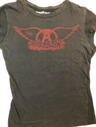 Aerosmith Concert T Shirt Women’s Small Capped Sleeves Dark Gray Vintage Vinyl