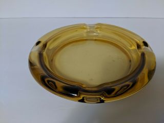 Vintage Ashtray Large 73/4 " Diameter Fits Smoke Stand Amber Colored Glass 4 Slot