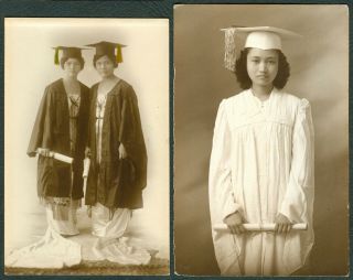 Vintage Philippines Young Filipina Ladies Graduation Toga 2 Rppc 1