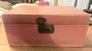 Vintage Wind - Up Pink Musical Jewelry Box W Gold Stencil On Lid,  3 Sections 1950s
