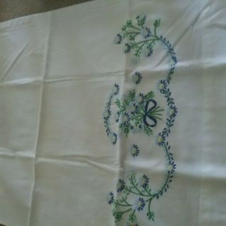 Vintage Embroidered Pillowcases Blue Flowers Bouquet
