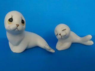 Vtg Mother & Baby Pup White Seal Figurines Made In Mexico By Oxford