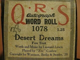 Vintage Player Piano Qrs Roll 1919