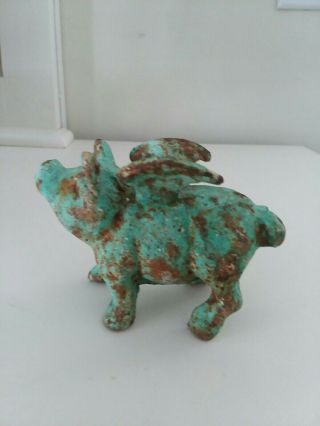 Vintage Style / Adorable / Cast Iron When Pigs Fly Door Stop W/{ Great Patina }