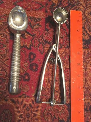 Kitchen Scoops (2),  Stainless,  One Vintage For Ice Cream,  One For Melon Balls