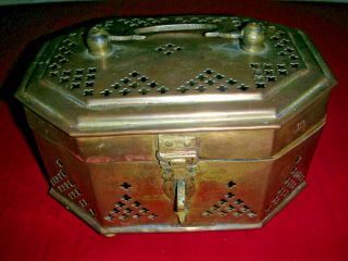 Vintage India Brass Box Cricket Cage Potpourri Trinket Incense Burner Pierced