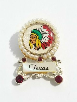 Vintage Plastic Texas Souvenir Brooch Estate Jewelry 1 3/8 "