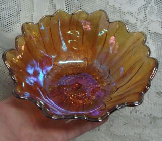 Vintage Carnival Iridescent Golden Amber Glass Sunflower ]daisy Bowl 7  Wide