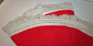 Vintage Red And White Felt Fringed Christmas Tree Skirt 3 Feet Across