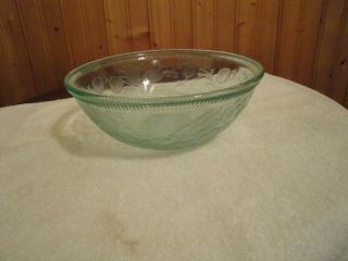 Vintage Green Depression Glass Serving Bowl 7 1/2 " Strawberry Pattern