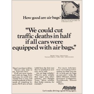 1972 Allstate Insurance: Cut Traffic Deaths In Half Vintage Print Ad