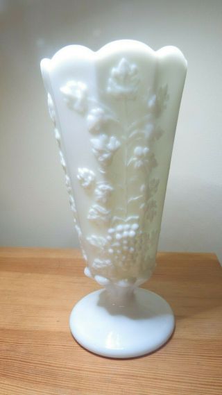 Westmoreland White Milk Glass Paneled Grape Vase 9 1/4 " Vintage