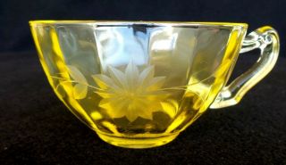 Vintage Jubilee Lancaster Glass Early Etched Yellow Depression Glass Cup
