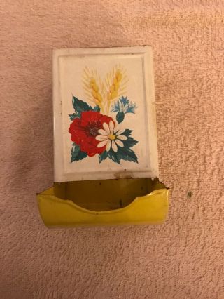 Vintage Metal Yellow & White With Flower Design Match Holder