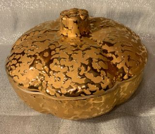 Vintage 22k Gold Weeping Bright Gold Hand Decorated Candy Dishw/lid Usa