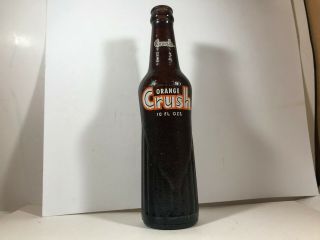 Vintage Ribbed Amber Brown Glass Orange Crush 10 Oz Soda Bottle