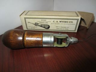 H1 C.  A.  Myers Famous Lock Stitch Leather Sewing Awl W Box,  Inst.  Vintage