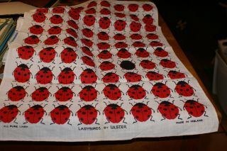 Vtg Ladybirds By Ulster Tea Towel All Pure Linen Ireland 19 " X 30 "