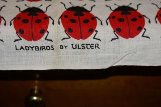 Vtg LADYBIRDS by ULSTER TEA TOWEL ALL PURE LINEN IRELAND 19 