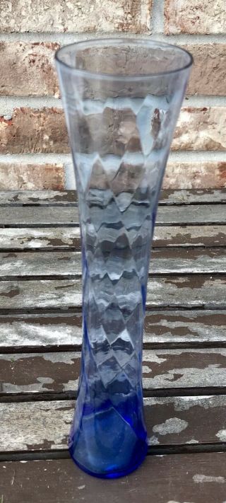 10” Vintage Blue Depression Glass Bud Vase Spiral Swirl