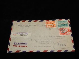 Vintage Cover,  Lima,  PerÚ,  Registered,  Diplomatic,  1946,  Multi - Stamped To Navy Dept