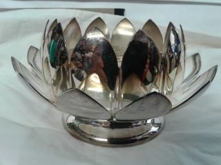 Vintage Lotus Shape Reed&barton 3002 Silverplate Flower Holder Dish 6.  5 " W/frog