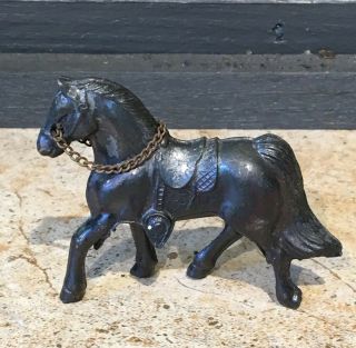 Vintage Miniature Painted Metal Horse With Saddle Figurine